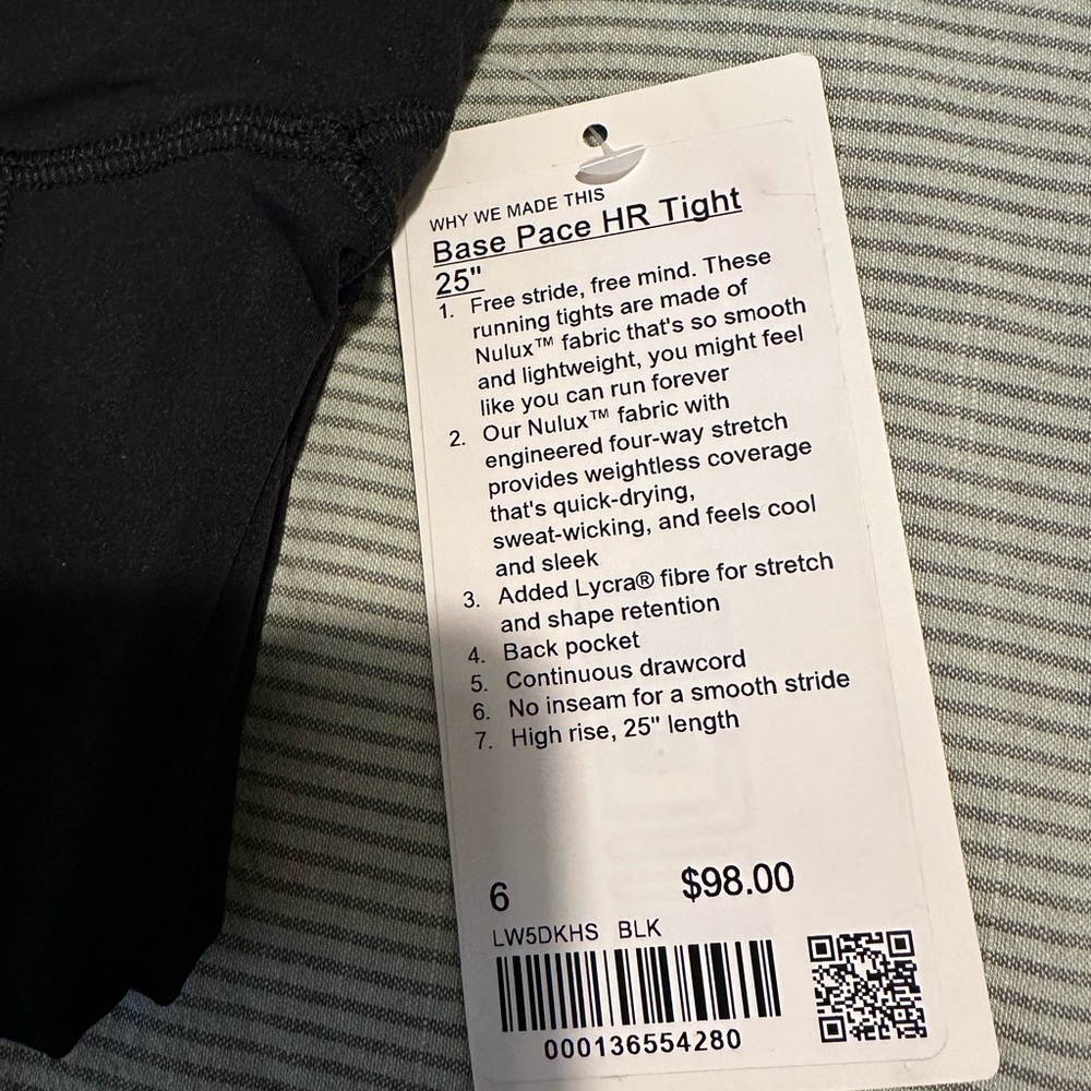 NWT Lululemon Base Pace 25” tights